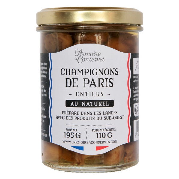 Champignons de Paris entiers 110g net égoutté