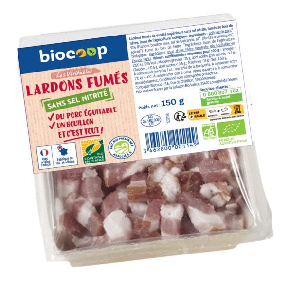 Lardons fumés sans sel nitrité